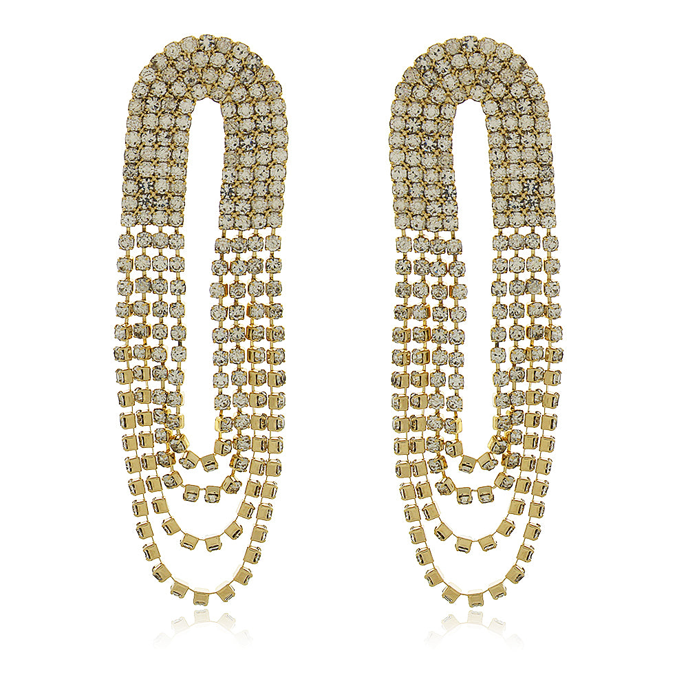 Brinco Strass Luzia com design sofisticado e cristais luminosos da coleção Aura Alvorecer